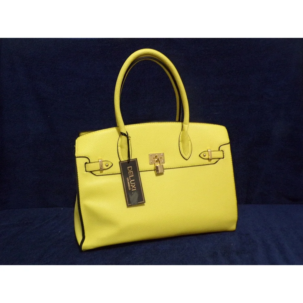 Deluxity Los Angeles Yellow‎ Leather Satchel Crossbody Bag Gold Hardware NWT